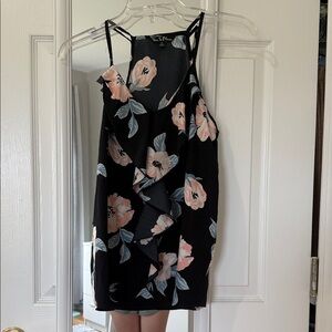 Floral Black Tank Top with Ruffle by Lush